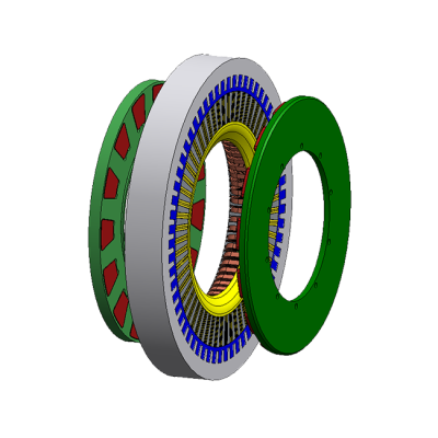 (b) Machine consisting of a double central stator and two external rotor discs